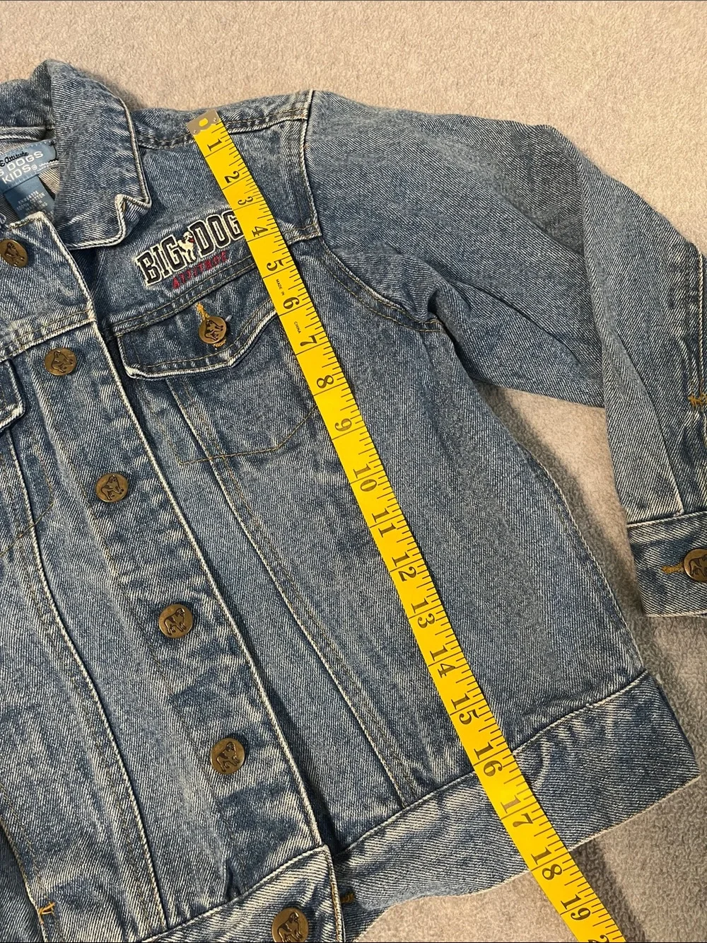 Kids Big Dog Trucker Denim Jacket Size 8 Embroidered Vintage